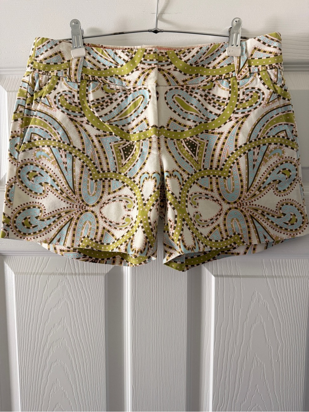 J. Crew Cream Blue & Green Printed City Fit Shorts
